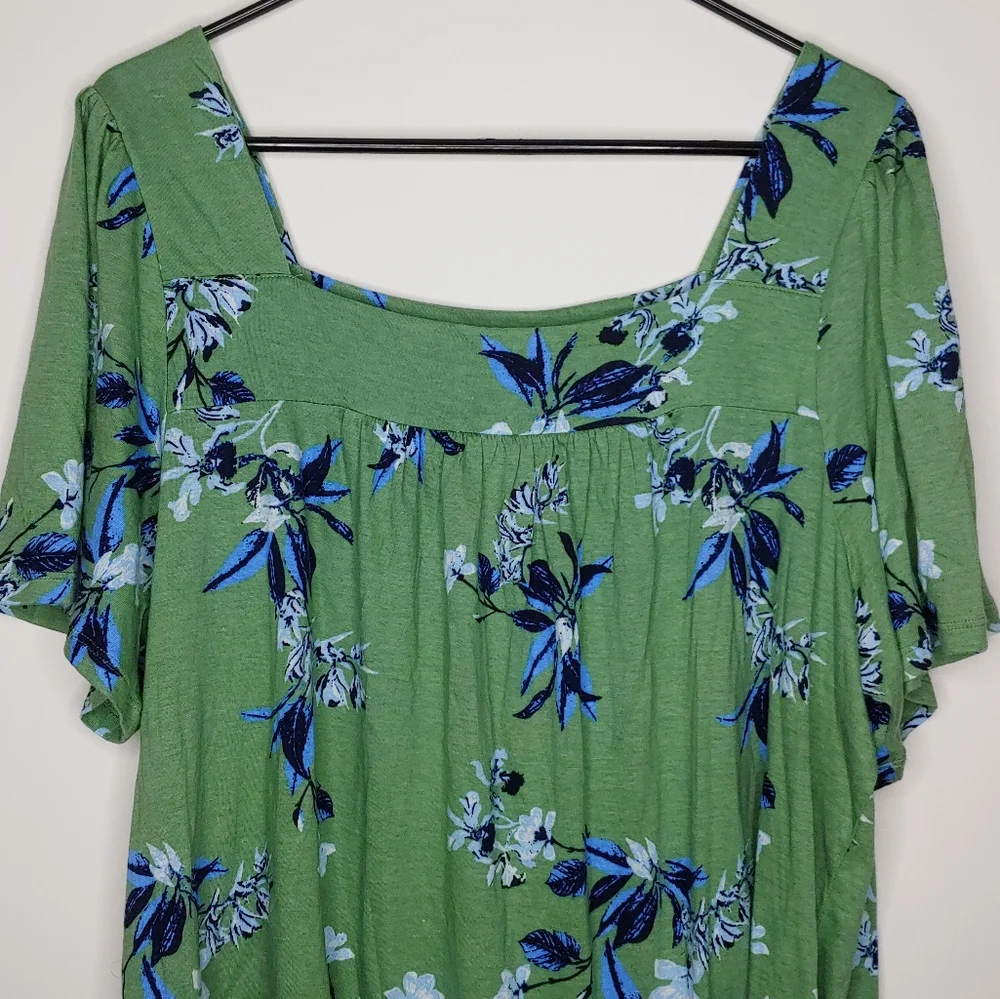 Lucky Brand Green Floral Square Neck Short Sleeve Blouse Size XXL New With Tags - Picture 3 of 16